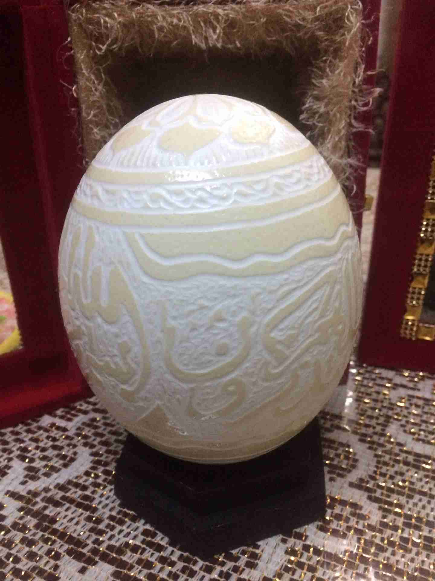 بيض نعام (نعامه)
لا تنسَ أنك شاهدت هذا الإعلان في عنكبوت
بيض نعام مكبوس ومزخرف بلايات القراني...