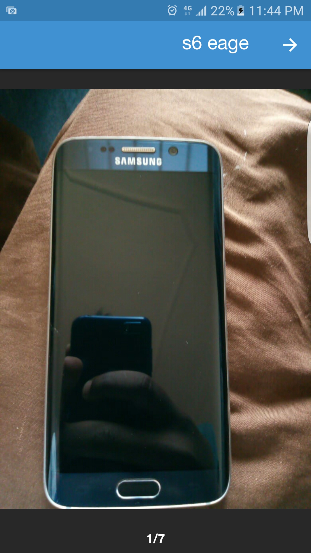 S6 eage                                            


	 				لا تنسَ أنك شاهدت هذا الإعلان في عنكبوت            
	 				
                                جهاز بحالة الوكالة ولا نقرة 
لونو كحلي 
معاه...