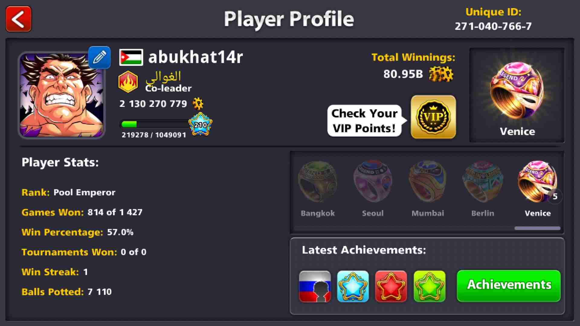 حساب لعبة 8ball بلياردو بجنن
لا تنسَ أنك شاهدت هذا الإعلان في عنكبوت
حساب 2مليار
و16ليجندري...