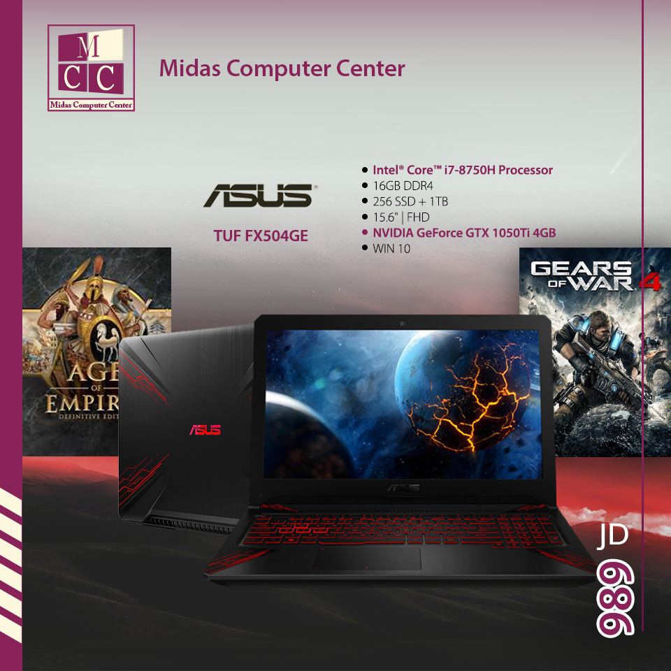 ASUS TUF GAMING FX504                                            


	 				لا تنسَ أنك شاهدت هذا الإعلان في عنكبوت            
	 				
                                ASUS TUF GAMING LAPTOP FX504...