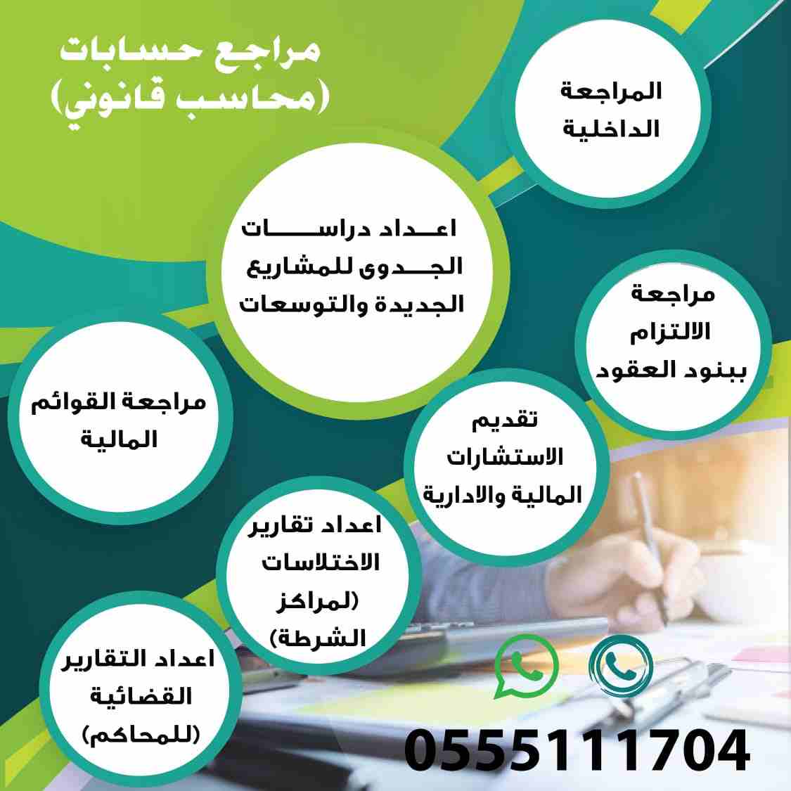 مكتب مرخص لتقديم خدمات المحاسبة والمراجعة في الرياض ، نجيد التعامل مع مختلف الانشطة التجارية , وننفذ اعمالنا بمهنية عالية , وتشمل خدماتنا ما يلي :
1-مراجعة واعتماد القوائم المالية وفق المعايير الدولية...