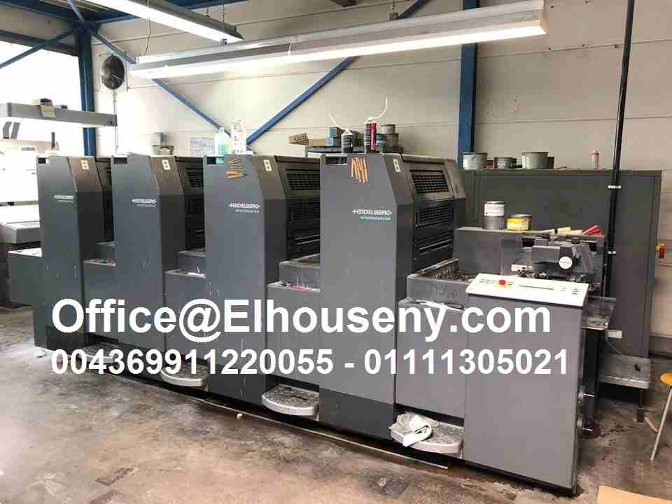 ماكينة طباعة هايدلبرج سبيد ماستر 52 - 4 لون  Heidelberg SM 52-4P
Type
Manufactur: Heidelberg
Typ: SM 52-4 P
Age : 1999
Sheet Size max: 370 x 520 mm
Sheet Size min.: 105 x 145 mm
Thickness: 0,03-0,4 mm...