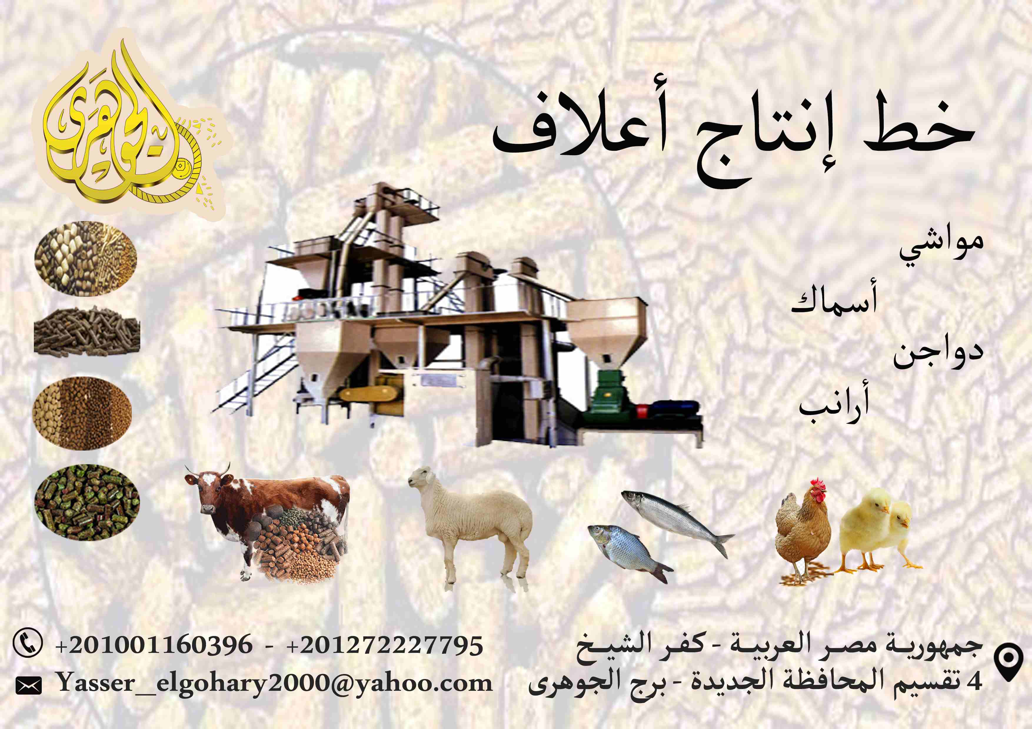 خط انتاج اعلاف(مواشي &ndash; دواجن &ndash; اسماك - ارانب)

يمكنك انشاء مصنعك الان على حسب احتياجاتك وبقدرات انتاجية مختلفة
مصنع اعلاف مواشى
مصنع اعلاف دواجن
مصنع اعلاف اسماك
مصنع اعلاف ارانب
ويوجد لدي...