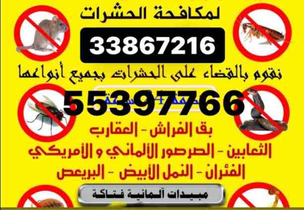 تقدم لكم : شركة بيت العمر 
اقوي عروضها في مكافحة الحشرات والزواحف والقوارض باقوي تركيبة مبيد عام من المواد والمبيدات الالمانية والفرنسية لبيت خالي من الحشرات وعروضنا كالتالي....
رش فيلا داخل : ١٥٠ ريا...