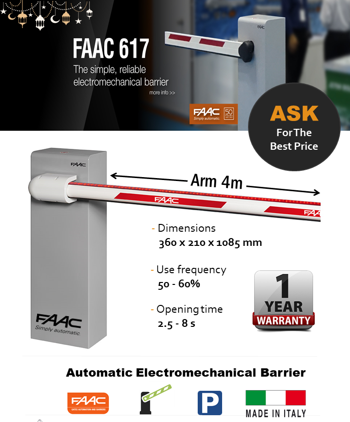 أفضل بوابات جراجات اتوماتيكيه ماركة FAAC ايطاليه الصنع 🇮🇹

#Automatic_Barriers and #Parking_Systems.
#FAAC_EGYPT
#Made_in_Italy
#المتحده_لانظمه_الامان
#الشركة_المتحدة_للاتصالات_والانظمة_الامنية
تواصل...