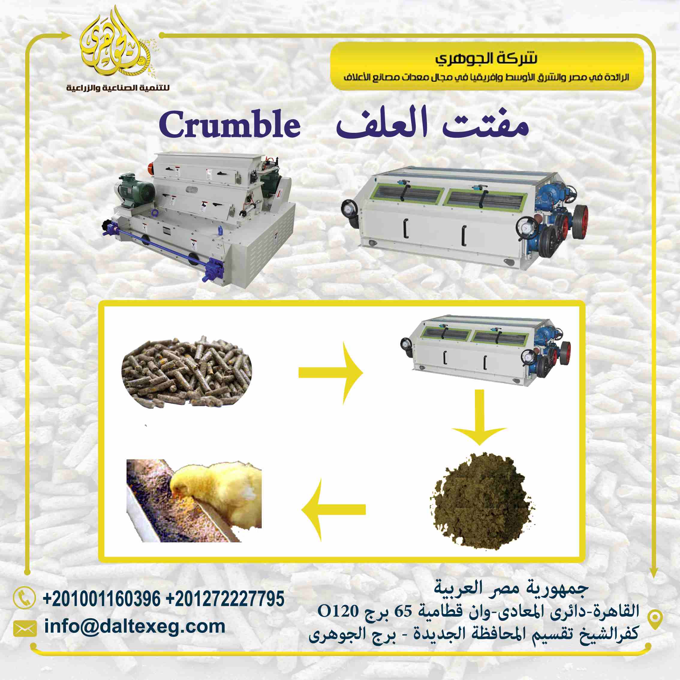 💯مفتت العلف  "Crumbled" 
تقدمها لكم #شركة_الجوهري_لمعدات_مصانع_الاعلاف 💪
تستخدم مفتتات الأعلاف في مصانع اعلاف الدواجن 🐔 لتقوم بتفتيت العلف إلى حبيبات صغيرة من خلال الدرافيل لتلائم الأعمار...