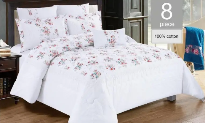طقم لحاف8 قطع قطن 100  بارخص الاسعار
التفاصيل طقم لحاف 8 قطع قطن 100%
*شرشف مطاط 200&times;200
*لحاف 240&times;260
*2 مخدات سادة 50&times;70
*2 مخدات مشجر50&times;70