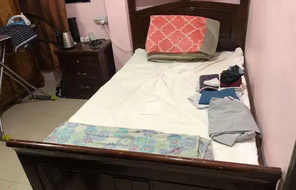 Double Wooden Bed with Mattress for immediate sale