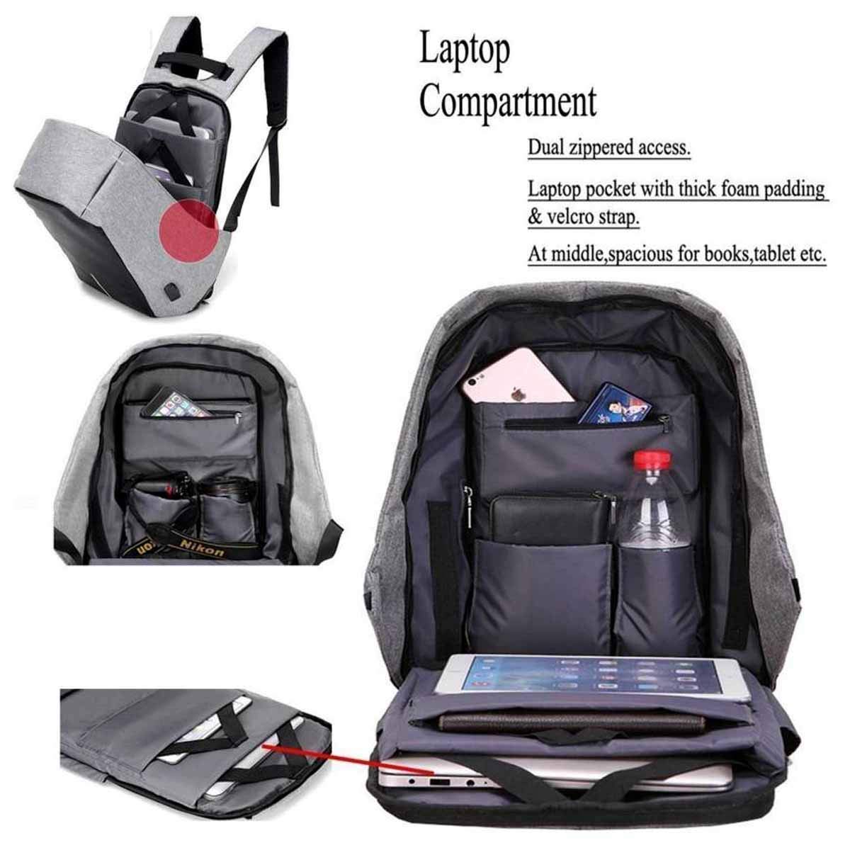 Laptop Bag كمبيوتر محمول وكابل شحن USB ومنفذ - حقيبة سفر مقاومة للماءبيع حقائب الظهر متعددت الجيوب حمل لاب توب حقيبة ظهر
